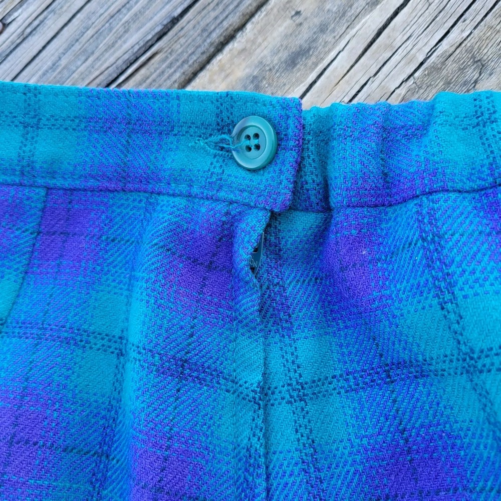 Vintage Pendleton Wool Skirt Womens 14 Long Purple Bluish Green Plaid  Preppy - Picture 4 of 14